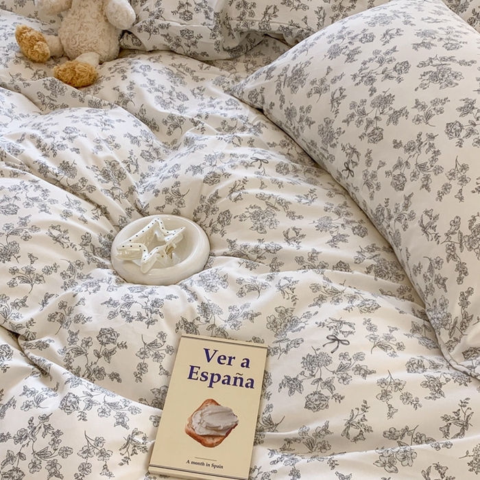 91家纺网 家纺一手货源 找家纺 吾欢心 2025新款针织棉双层纱四件套 海棠花开