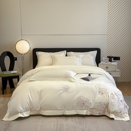 欧乐蒂 2025新款亲肤棉刺绣四件套-花韵 花韵-暖白