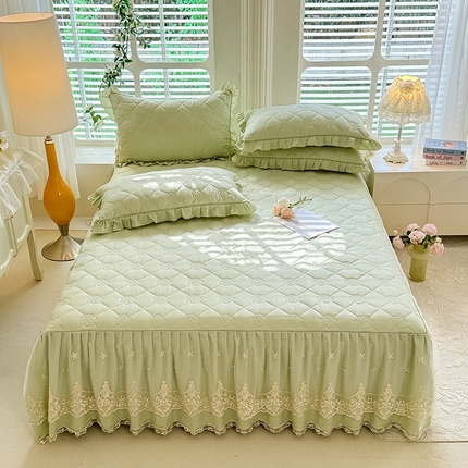 91家纺网 家纺一手货源 找家纺 （总）美达家纺 2025新款山茶花系列纯色A类全棉夹棉床裙