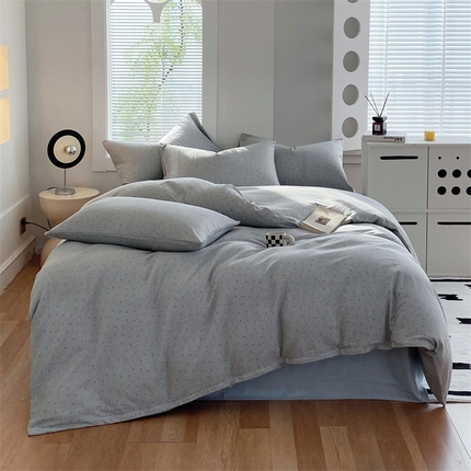 91家纺网 家纺一手货源 找家纺 于果 2025新款全棉双层纱四件套 樱桃周末-蓝