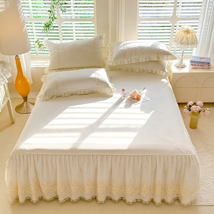 91家纺网 家纺一手货源 找家纺 （总）美达家纺 2025新款山茶花系列纯色A类全棉单层床裙