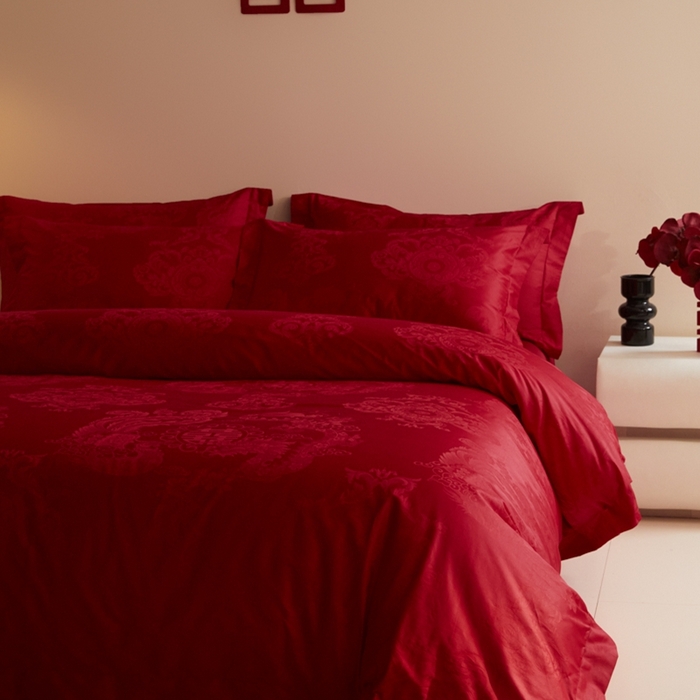 91家纺网 家纺一手货源 找家纺 欧乐蒂 2025新款高支高密提花婚庆四件套 龙凤美满