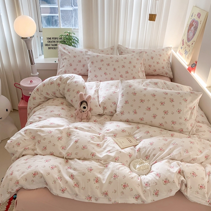 91家纺网 家纺一手货源 找家纺 吾欢心 2025新款针织棉双层纱四件套 花影迷踪