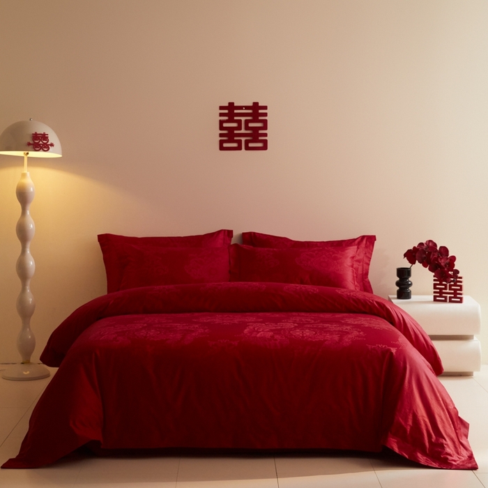 91家纺网 家纺一手货源 找家纺 欧乐蒂 2025新款高支高密提花婚庆四件套 龙凤美满