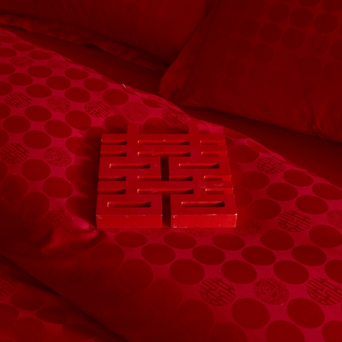 91家纺网 家纺一手货源 找家纺 欧乐蒂 2025新款高支高密提花婚庆四件套 双囍-红