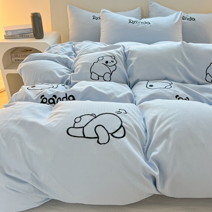 91家纺网 家纺一手货源 找家纺 （总）多乐家纺 2025新款超柔加厚有氧提花针织小竺棉绣花四件套(提供买家秀）