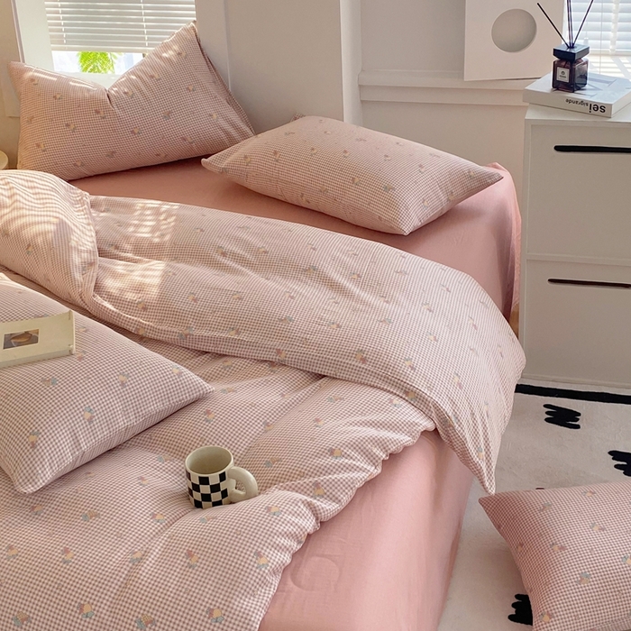 91家纺网 家纺一手货源 找家纺 于果 2025新款全棉双层纱四件套 金菠萝-紫