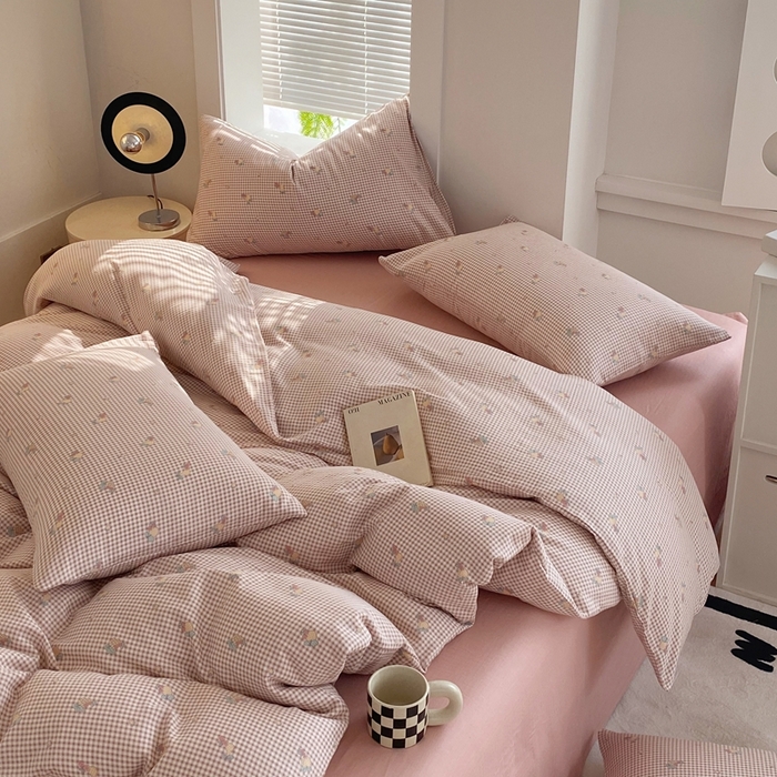 91家纺网 家纺一手货源 找家纺 于果 2025新款全棉双层纱四件套 金菠萝-紫