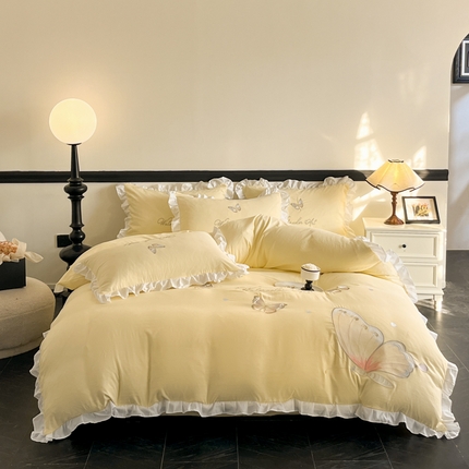 91家纺网 家纺一手货源 找家纺 （总）苏美 2025新款小清新花边水洗棉刺绣四件套