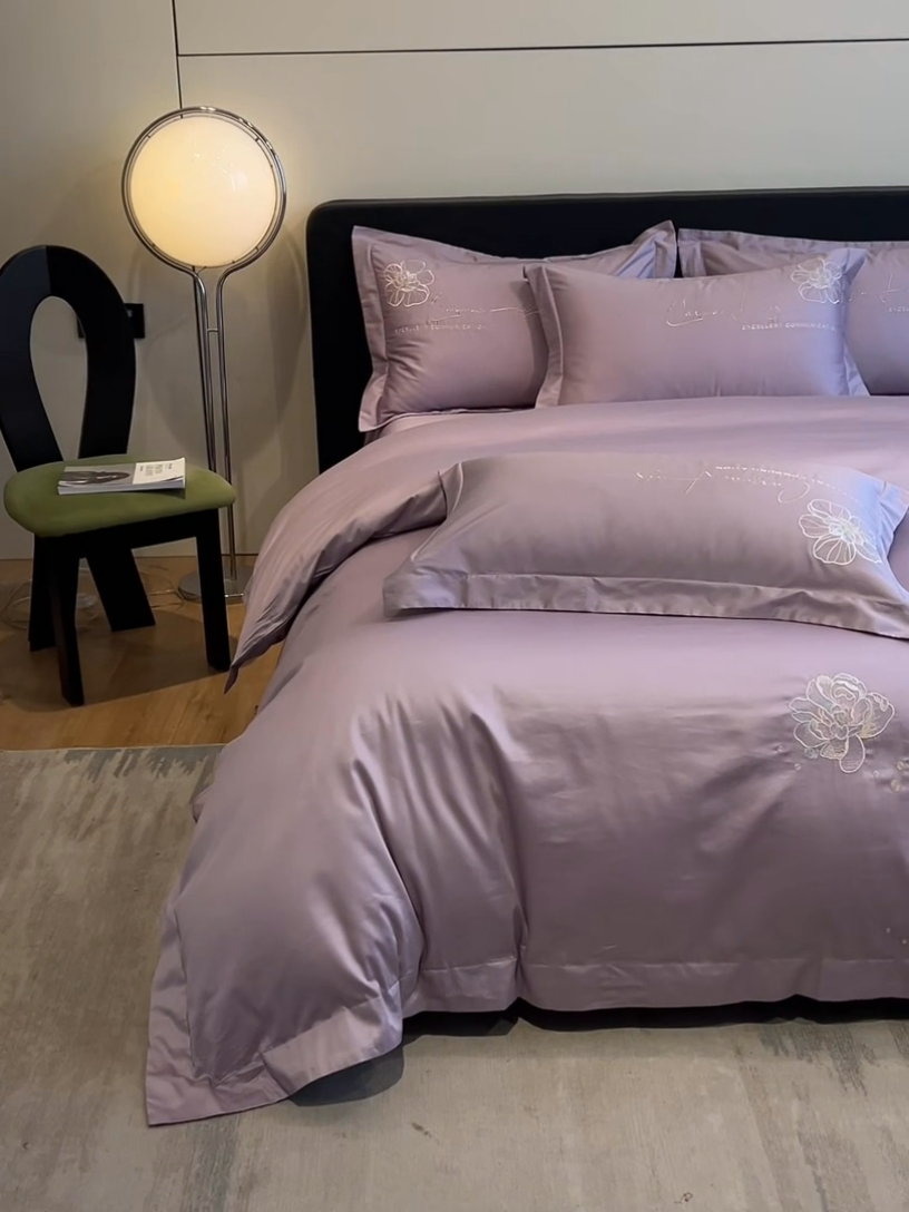 91家纺网 家纺一手货源 找家纺 欧乐蒂 2025新款亲肤棉刺绣四件套-花韵 花韵-芋紫