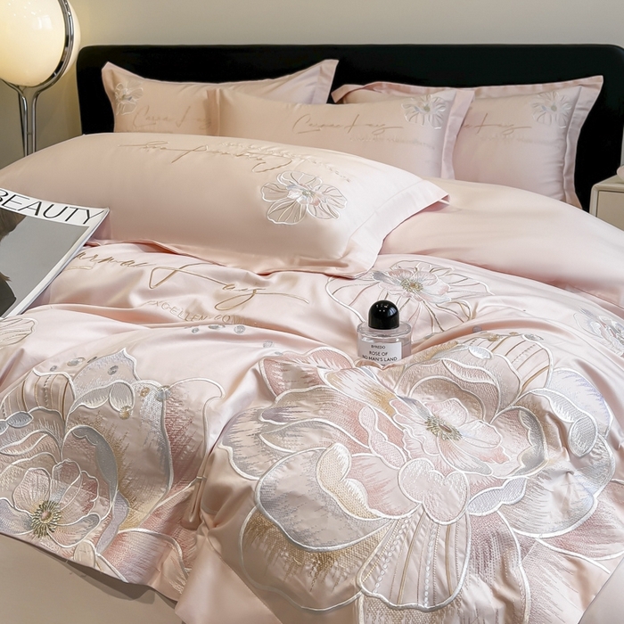 91家纺网 家纺一手货源 找家纺 欧乐蒂 2025新款亲肤棉刺绣四件套-花韵 花韵-颜粉