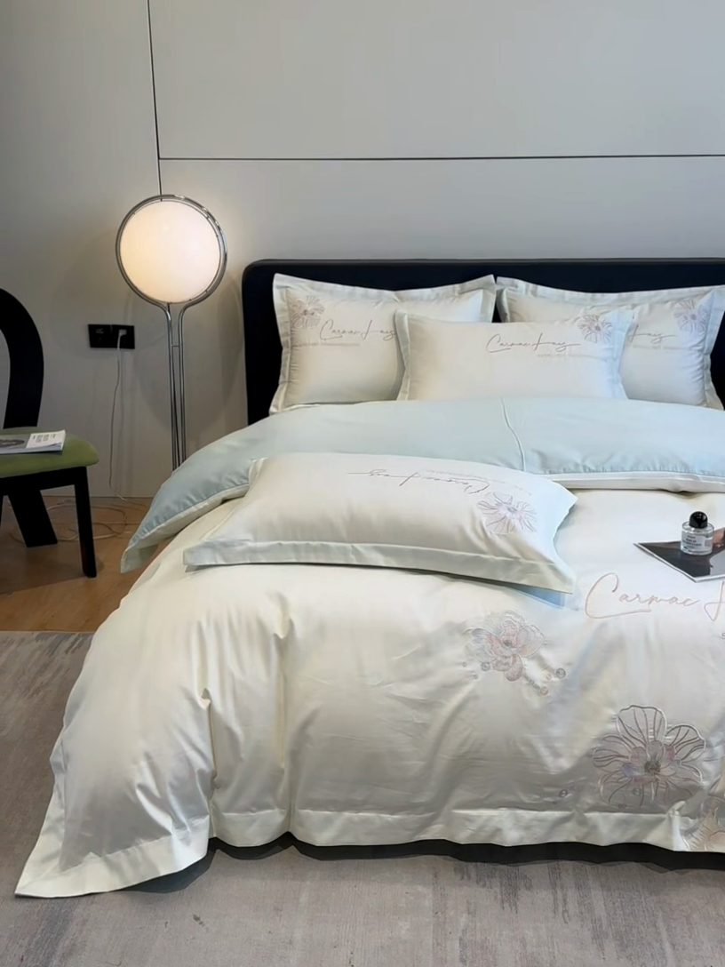 91家纺网 家纺一手货源 找家纺 欧乐蒂 2025新款亲肤棉刺绣四件套-花韵 花韵-白兰