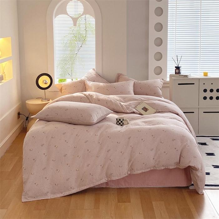 91家纺网 家纺一手货源 找家纺 于果 2025新款全棉双层纱四件套 金菠萝-紫