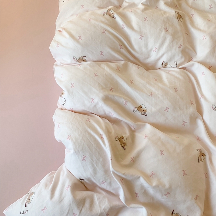 91家纺网 家纺一手货源 找家纺 吾欢心 2025新款针织棉双层纱四件套 可爱小兔