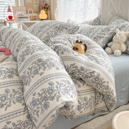 花伞家居 2025新款水洗棉印花四件套花印