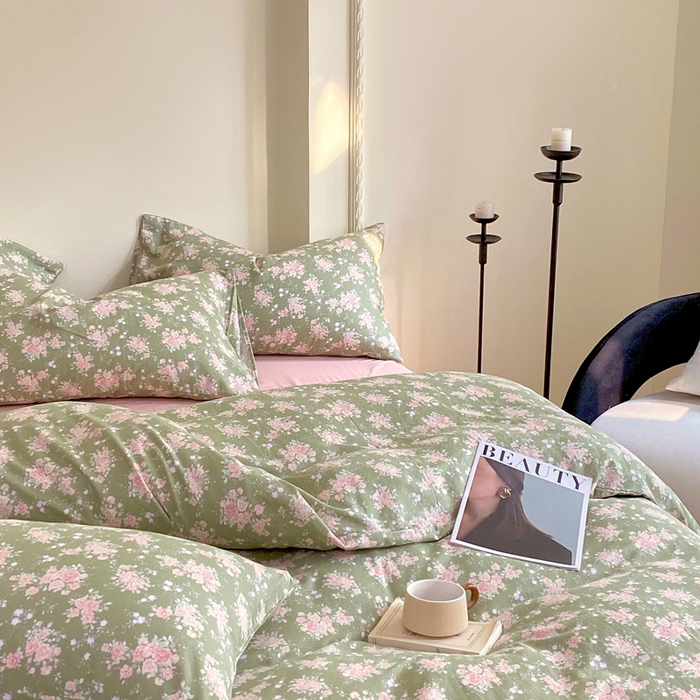 91家纺网 家纺一手货源 找家纺 于果 2025新款全棉双层纱四件套 玛德琳娜-绿