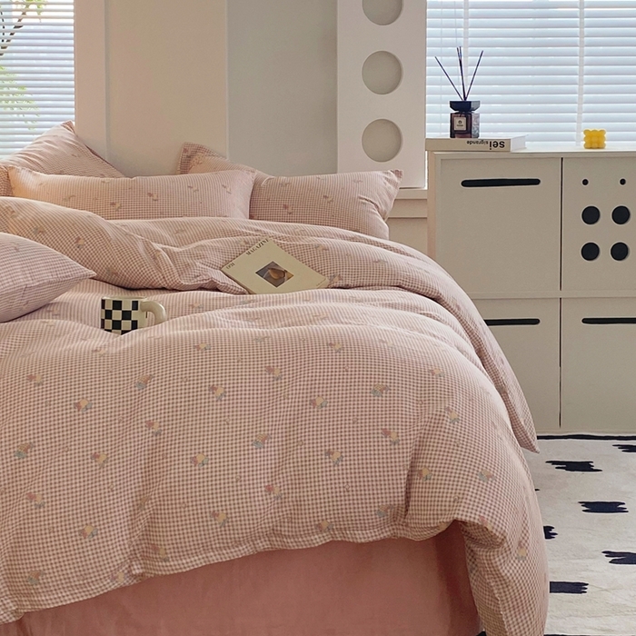 91家纺网 家纺一手货源 找家纺 于果 2025新款全棉双层纱四件套 金菠萝-紫