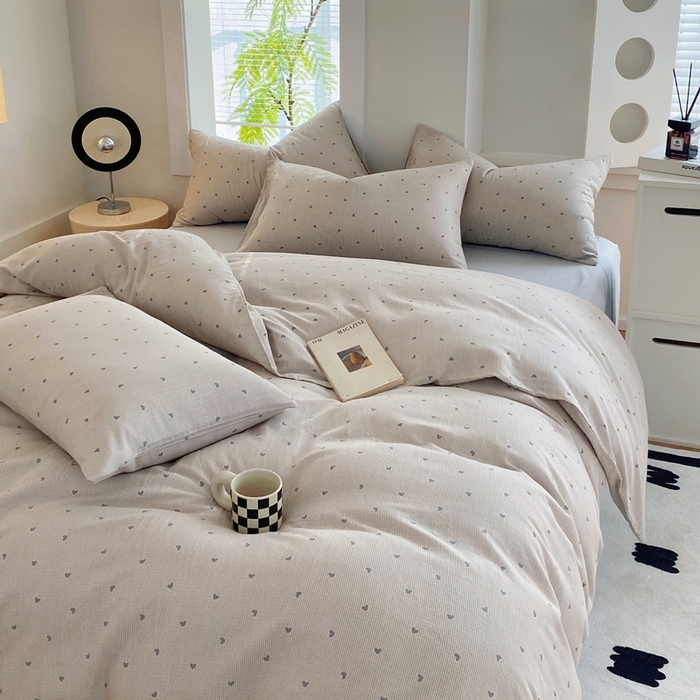 91家纺网 家纺一手货源 找家纺 于果 2025新款全棉双层纱四件套 简单爱