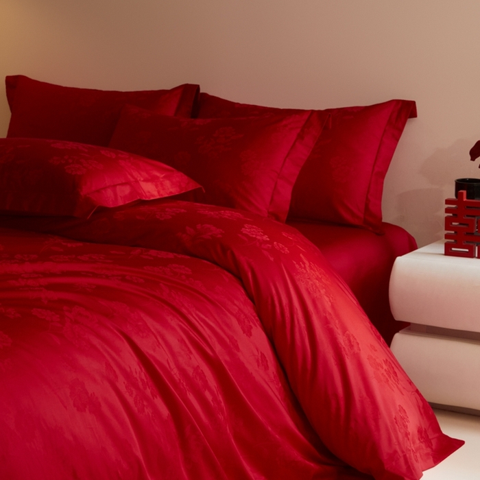 91家纺网 家纺一手货源 找家纺 欧乐蒂 2025新款高支高密提花婚庆四件套 玫瑰情缘