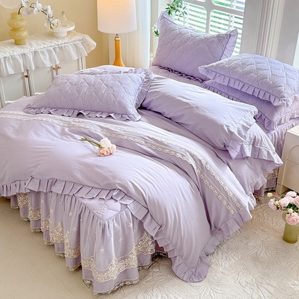 91家纺网 家纺一手货源 找家纺 （总）美达家纺 2025新款山茶花系列纯色A类全棉半夹棉床裙四件套