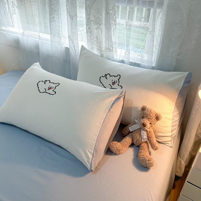 91家纺网 家纺一手货源 找家纺 多乐家纺 2025新款超柔加厚有氧提花针织小竺棉绣花四件套(提供买家秀） 小白-白蓝