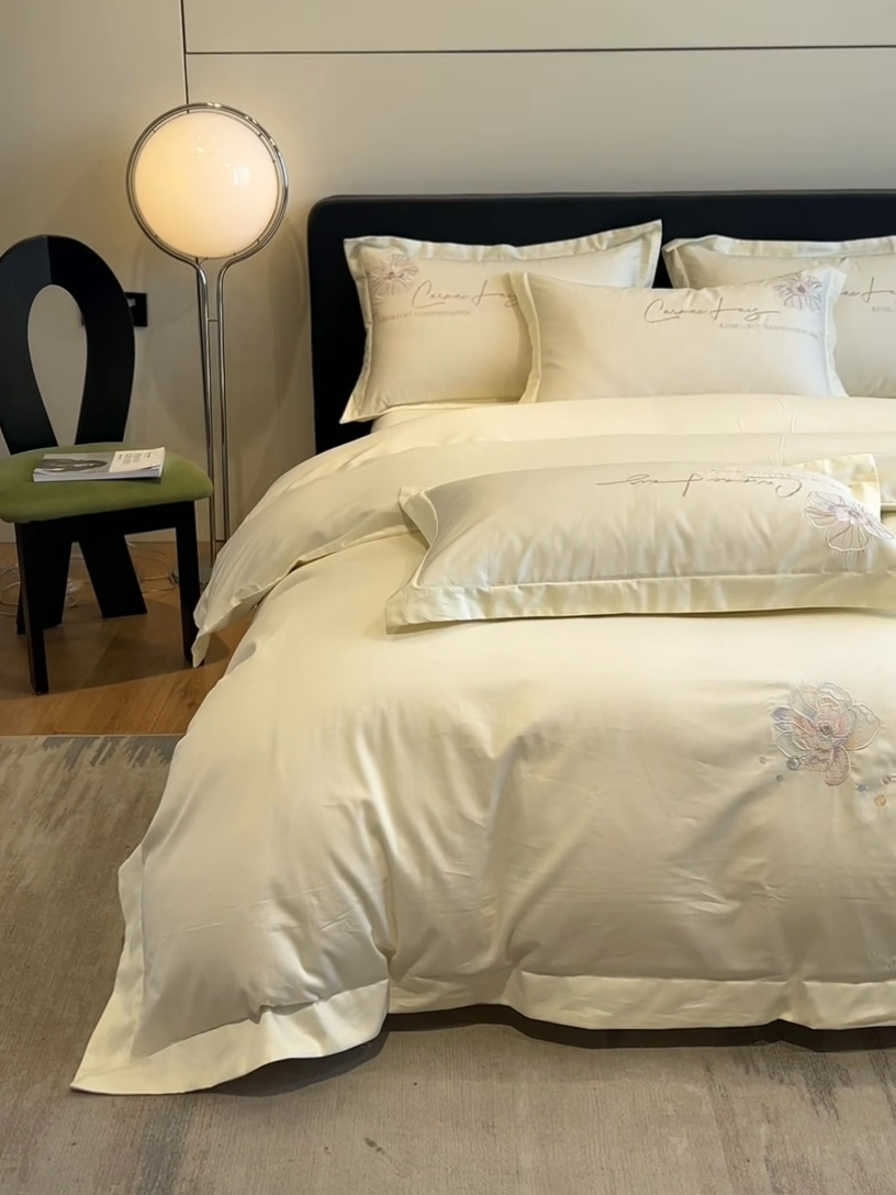 91家纺网 家纺一手货源 找家纺 欧乐蒂 2025新款亲肤棉刺绣四件套-花韵 花韵-暖白