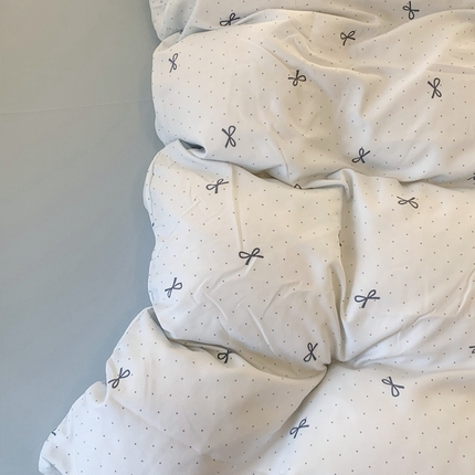 91家纺网 家纺一手货源 找家纺 吾欢心 2025新款针织棉双层纱四件套 波点蝴蝶结