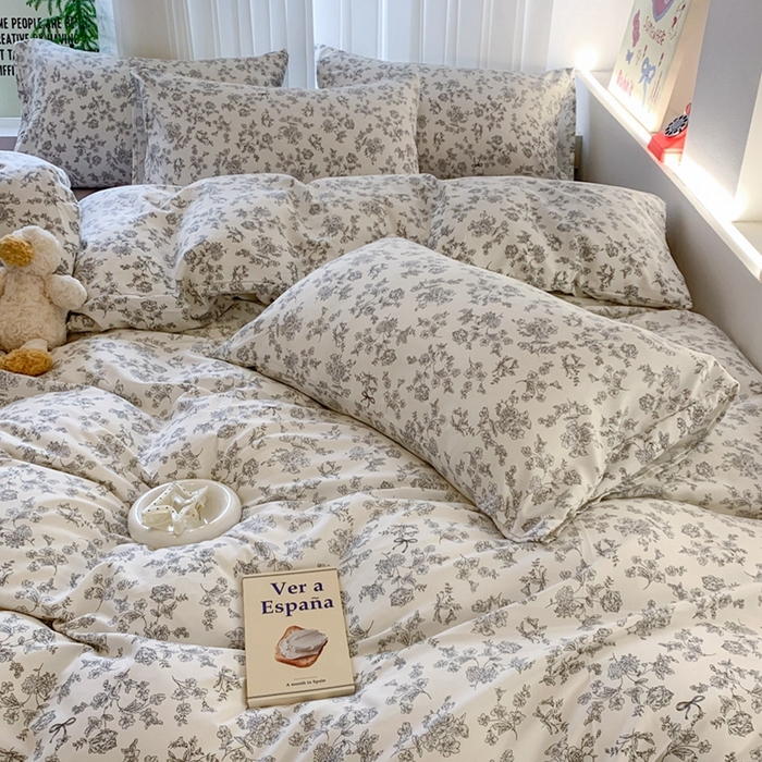 91家纺网 家纺一手货源 找家纺 吾欢心 2025新款针织棉双层纱四件套 海棠花开