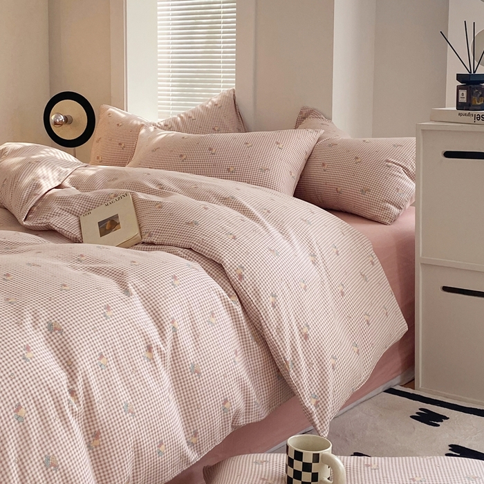 91家纺网 家纺一手货源 找家纺 于果 2025新款全棉双层纱四件套 金菠萝-紫