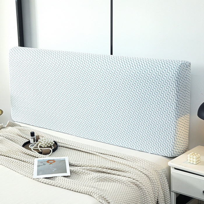 91家纺网 家纺一手货源 找家纺 千彤沙发垫 2025新款阳离子水波纹弹力床头罩 水波纹-浅蓝