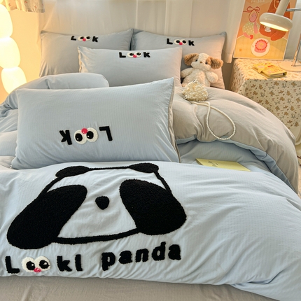 91家纺网 家纺一手货源 找家纺 （总）多乐家纺 2025新款超柔加厚有氧提花针织小竺棉绣花四件套(提供买家秀）