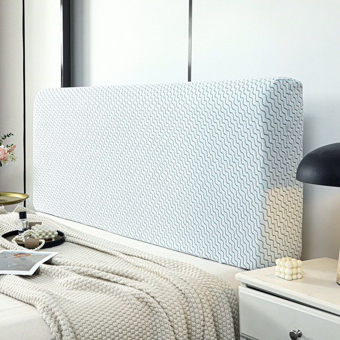 91家纺网 家纺一手货源 找家纺 千彤沙发垫 2025新款阳离子水波纹弹力床头罩 水波纹-浅蓝