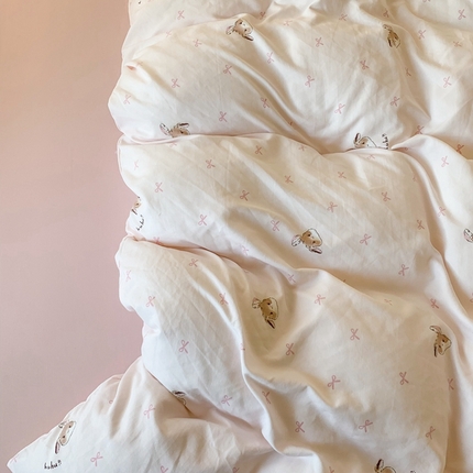 91家纺网 家纺一手货源 找家纺 吾欢心 2025新款针织棉双层纱四件套 可爱小兔