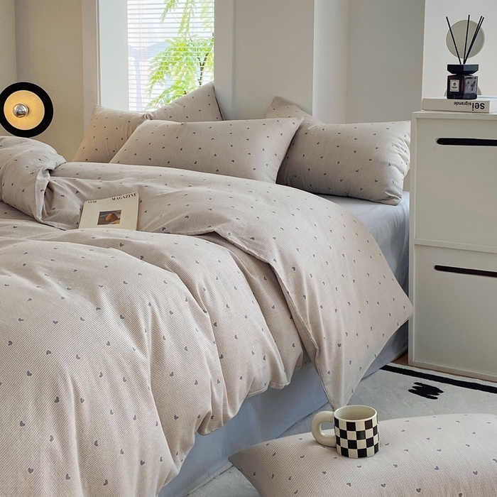 91家纺网 家纺一手货源 找家纺 于果 2025新款全棉双层纱四件套 简单爱