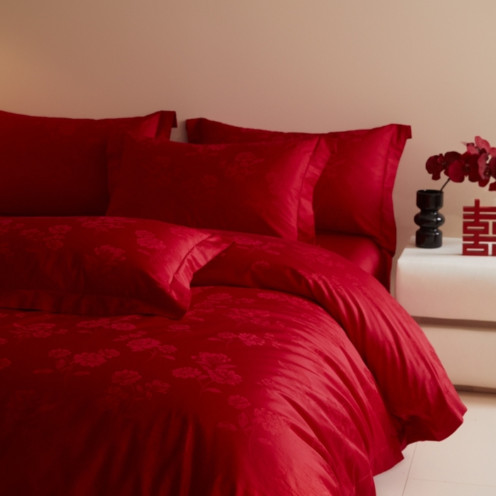 91家纺网 家纺一手货源 找家纺 欧乐蒂 2025新款高支高密提花婚庆四件套 玫瑰情缘