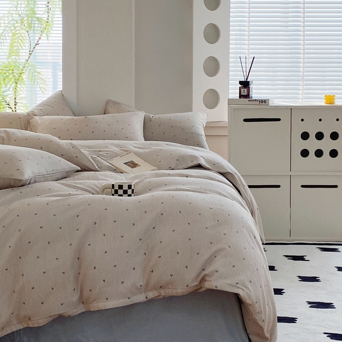 91家纺网 家纺一手货源 找家纺 于果 2025新款全棉双层纱四件套 简单爱