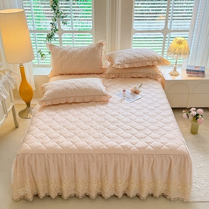 91家纺网 家纺一手货源 找家纺 （总）美达家纺 2025新款山茶花系列纯色A类全棉夹棉床裙