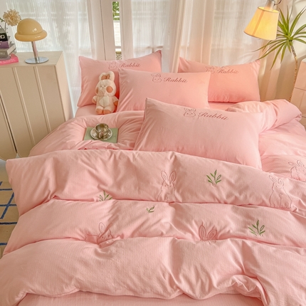 91家纺网 家纺一手货源 找家纺 （总）多乐家纺 2025新款超柔加厚有氧提花针织小竺棉绣花四件套(提供买家秀）