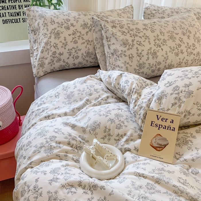 91家纺网 家纺一手货源 找家纺 吾欢心 2025新款针织棉双层纱四件套 海棠花开