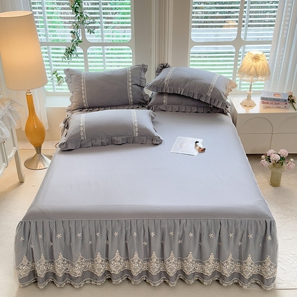 91家纺网 家纺一手货源 找家纺 （总）美达家纺 2025新款山茶花系列纯色A类全棉单层床裙