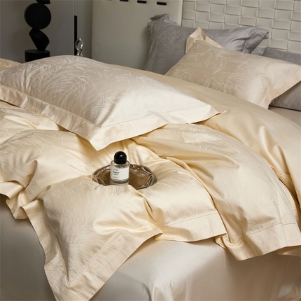 淳绵家居 2025新款50*50S长绒棉贡缎提花手工立体埋绳工艺四件套（礼盒包装） 流金时光（米白）