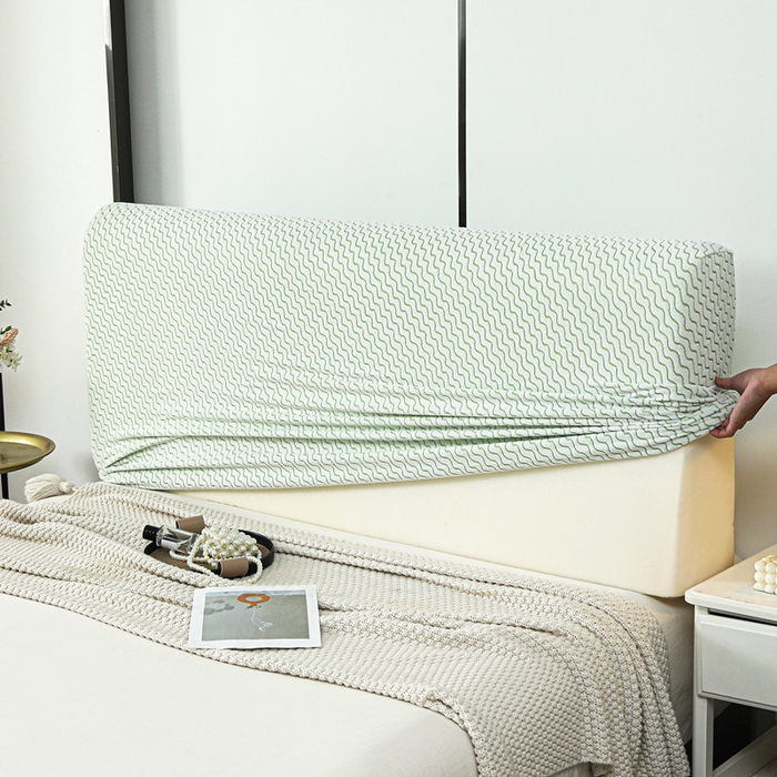 91家纺网 家纺一手货源 找家纺 千彤沙发垫 2025新款阳离子水波纹弹力床头罩 水波纹-浅绿