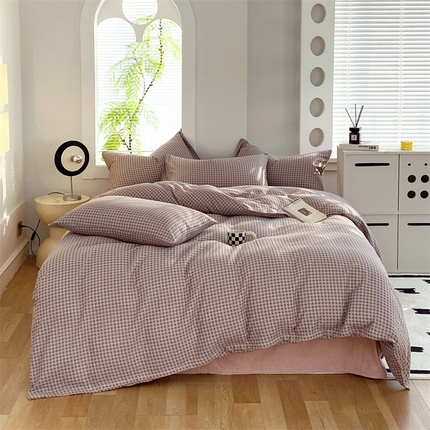 91家纺网 家纺一手货源 找家纺 于果 2025新款全棉双层纱四件套 牛津绅士-紫