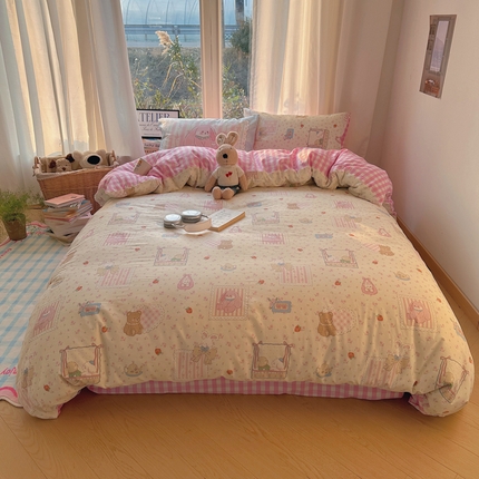 91家纺网 家纺一手货源 找家纺 （总）蜜宿 2025新款ins韩系卡通全棉四件套