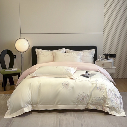 欧乐蒂 2025新款亲肤棉刺绣四件套-花韵 花韵-白桃