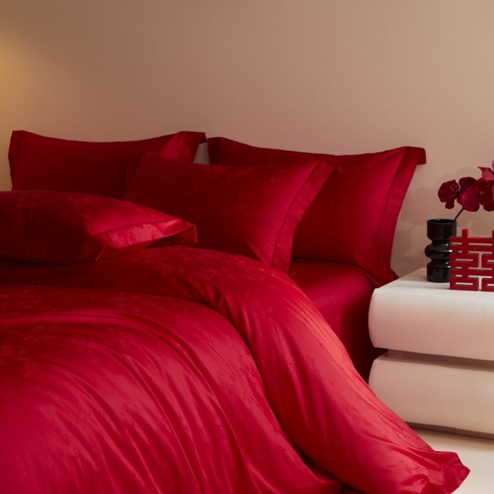 91家纺网 家纺一手货源 找家纺 欧乐蒂 2025新款高支高密提花婚庆四件套 叶叶情深