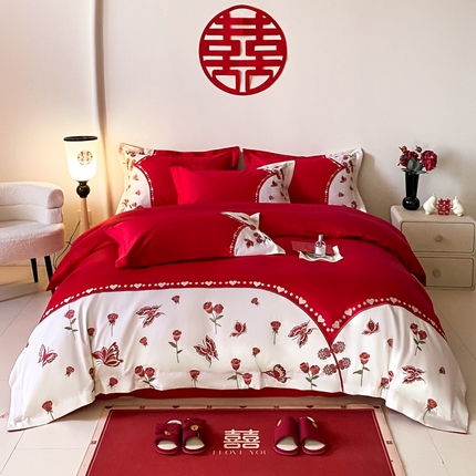 欧乐蒂 2025新款全棉刺绣婚庆四件套 甜蜜爱情