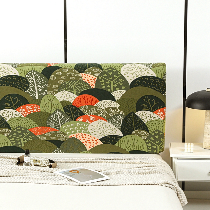 91家纺网 家纺一手货源 找家纺 千彤沙发垫 2025新款华夫格弹力床头罩 华夫格-森林派对