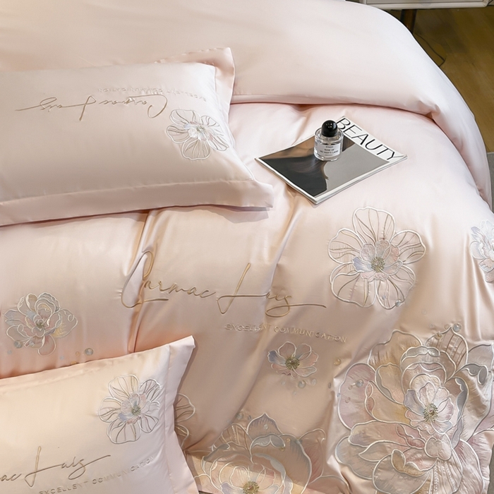 91家纺网 家纺一手货源 找家纺 欧乐蒂 2025新款亲肤棉刺绣四件套-花韵 花韵-颜粉