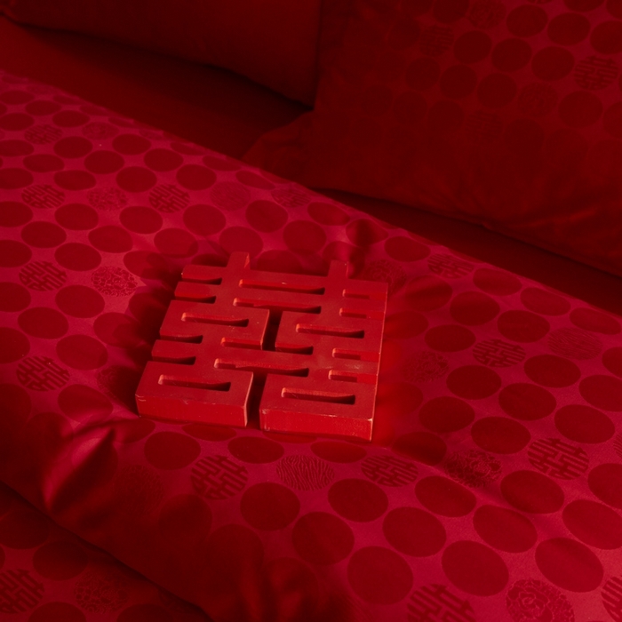 91家纺网 家纺一手货源 找家纺 欧乐蒂 2025新款高支高密提花婚庆四件套 双囍-金